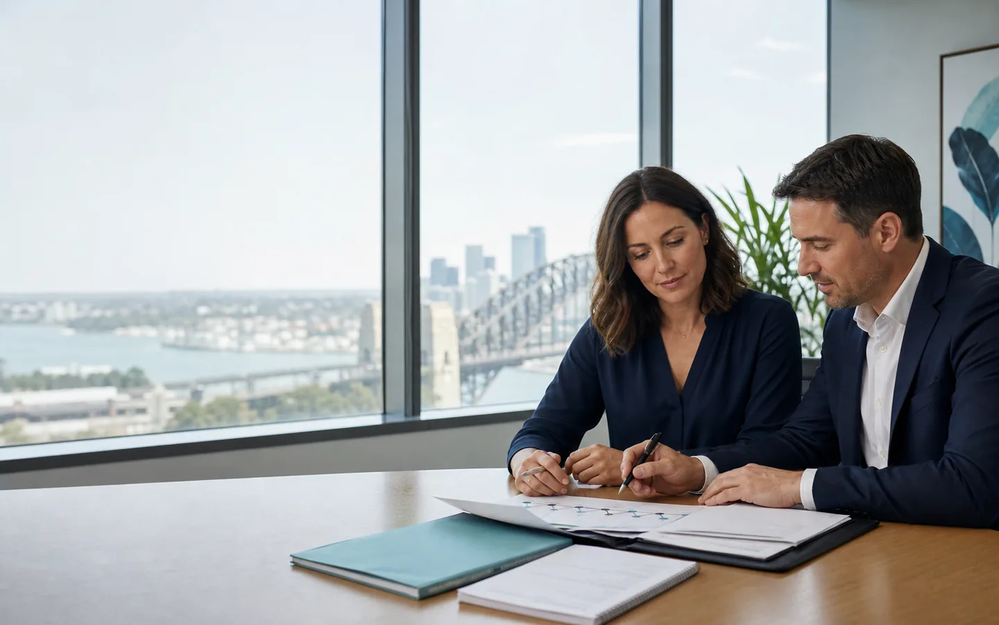 A professional reviewing TPD claim documents with a client in an Australian office setting.